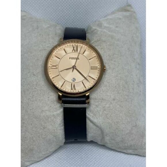 Fossil ES3707 Jacqueline Women's Black Leather Analog Rose Dial Quartz Watc Aa34 - Picture 2 of 9